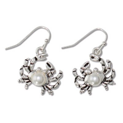 Silver Toned Pearl Crab Earrings