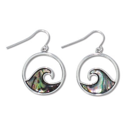 Silver Toned Abalone Inlay Wave Earrings