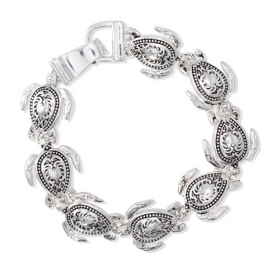 Antiqued Silver Toned Ornate Turtles Bracelet