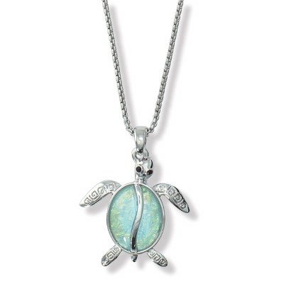 16" Aqua and Silver Toned Turtle Necklace