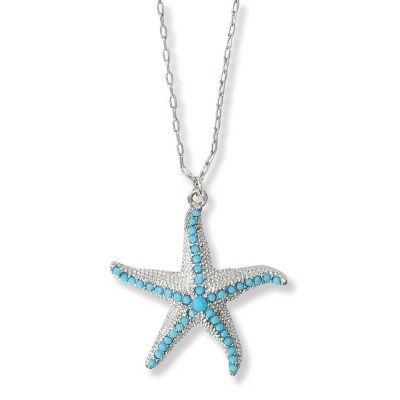 18" Silver Toned Turquoise Starfish Necklace