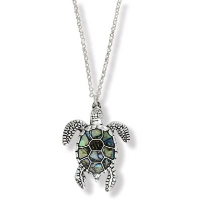 18" Silver Toned Abalone Inlay Turtle Necklace