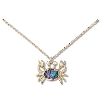 18" Petite Gold Toned Abalone Inlay Crab Necklace