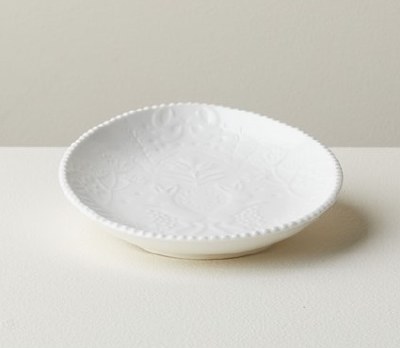 8" White Ceramic Floral Relief Egg Shaped Plate