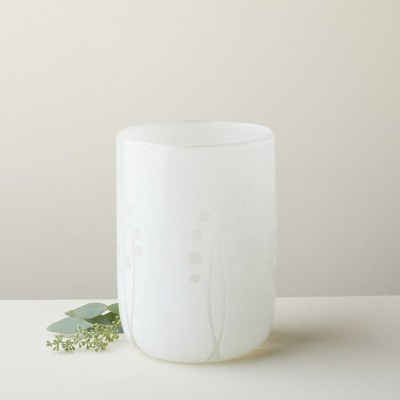 11" White Frosted Glass Sprig Vase