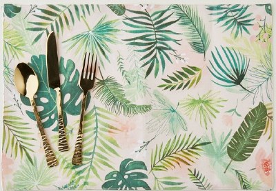 13" x 19" Pink and Green Tropical Paradfise Fabric Placemat