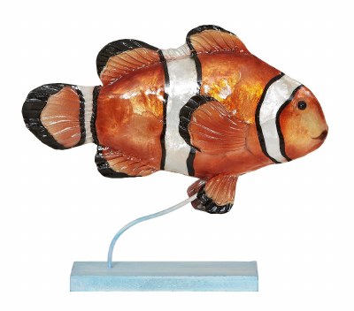 10" Orange and White Capiz and Metal Striped Clownfish on Stand