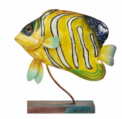 8" Yellow and Blue Capiz and Metal Royal Angelfish on Stand