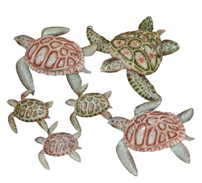 23" Multicolor Six Turtles Capiz and Metal Wall Plaque