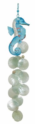 Blue Embellished Capiz Seahorse Wind Chime