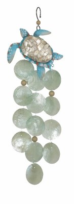 18" Blue Turtle Capiz and Metal Wind Chime