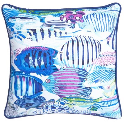 16" Square Blue, Pink, and Green Tropical Fiish Pillowq