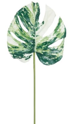 20" Faux Green Variegated Monstera Leaf Spray