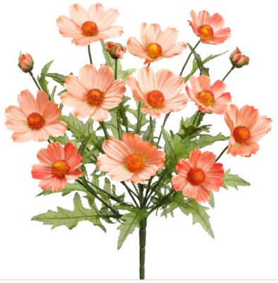 18" Faux Coral Cosmos Bush With 14 Flowers