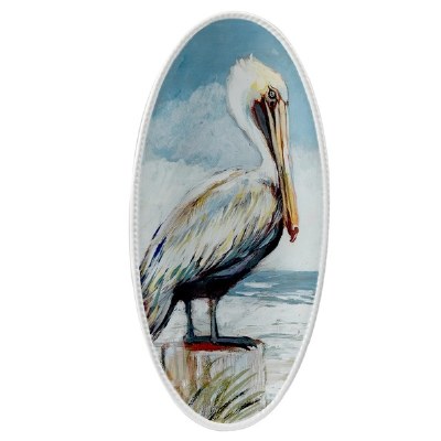 15" x 7" Oval Shorebirds Pelican Fish Ceramic Platter