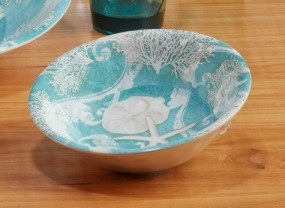 7.5" Round Inspired Coast Turquoise White Starfish Melamine All Purpose Bowl