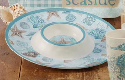 14.5" Round Beachcomber Shell and Starfish Melamine Chip and Dip