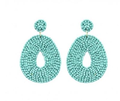 Aqua Oval Drop Beaded Earrings