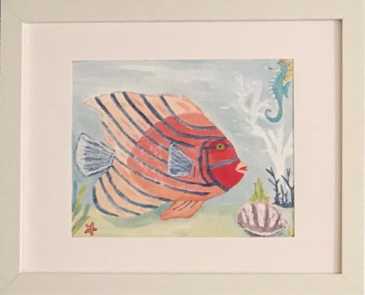 12.5" x 15.5" Coral Fish White Framed Wall Art Under Glass