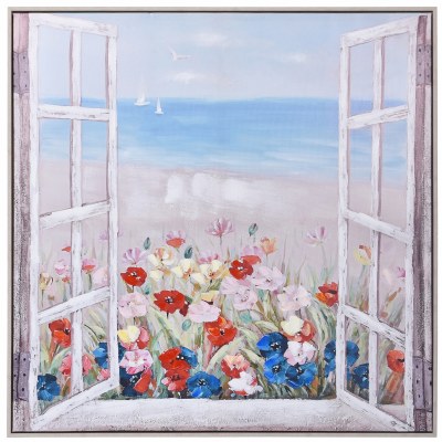 39" Square Life Near the Sea Flower Window Canvas Wall Art in Frame
