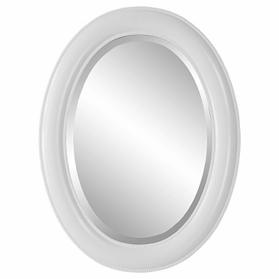 29" White Beaded Oval Miror