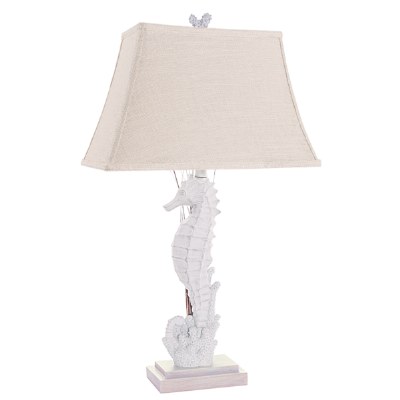 31" Distressed White Seahorse Facing Left Table Lamp