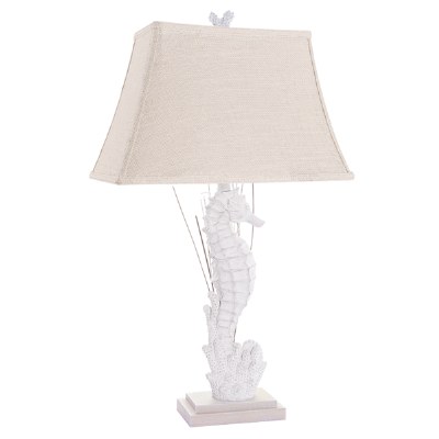 31" Distressed White Seahorse Facing Right Table Lamp