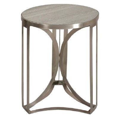 18" Round Bengal Manor Nickle and Grey Marble Accent Table