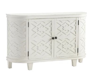 54" Rounded Side White Two Door Tribal Design Credenza