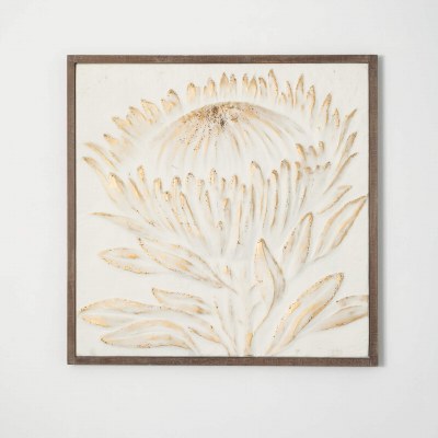 38" Sq White and Gold Protea Framed Plaque