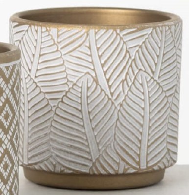 4.5" White and Gold Leaf Pattern Ceramic Pot