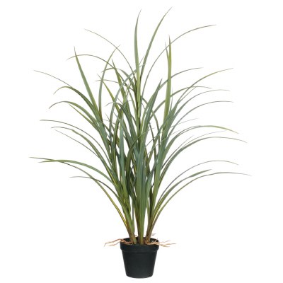 33" Faux Tall Green Wispy Grasses in Black Pot