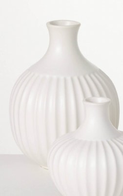 10" White Ribbed Ceramic Bottle Vase