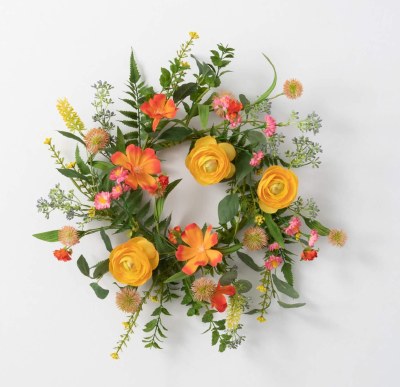 6.5" Opening Faux Orange and Yellow Blooming Ranunculus Candle Ring