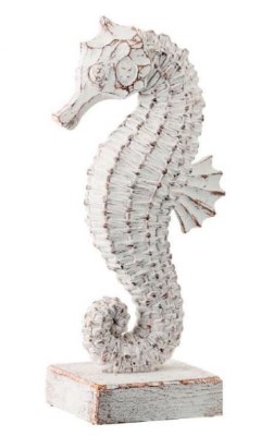 13" Distressed White Polyresin Seahorse With Base