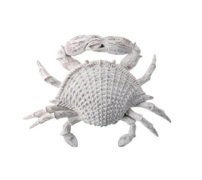 20" Distressed White Polyresin Wicker Embossed Crab Plaque