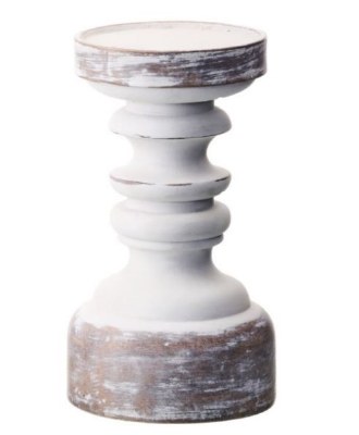 9" Distressed White Polyresin Turned Wood Candleholder
