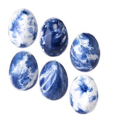 Box of 6 2" Blue and White Swirl Ceramic Eggs