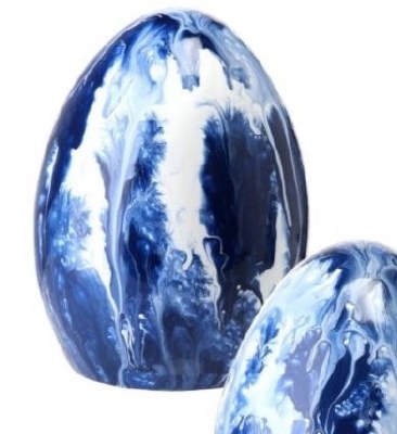 6" Blue and White Swirl Ceramic Egg