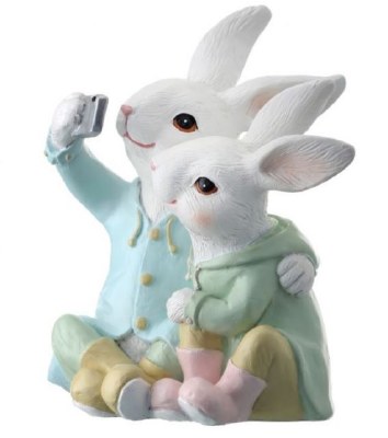 7" White and Multi Pastels Polyresin Selfie Bunny Couple
