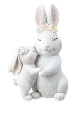 6" White Polyresin Floral Crown Bunny With Kissing Baby
