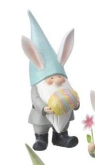 8" Polyresin Blue Bunny Ear Hat Easter Gnome With Yellow Easter Egg