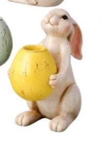 6" Antiqued White Polyresin Bunny With Yellow Egg Taper Candleholder