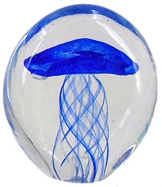 3" Oval Dark Blue Jellyfish in Glass Figurine