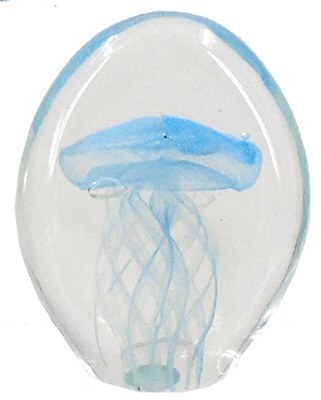 3" Oval Light Blue Jellyfish in Glass Figurine