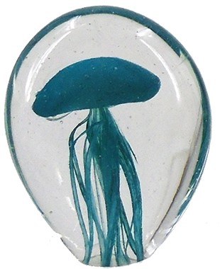 3" Oval Teal Jellyfish in Glass Figurine