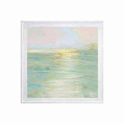 37" SQ Yellow and Aqua Horizon 2 Gel Print With Whitewash Frame