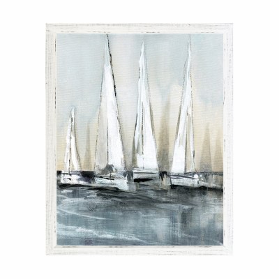 43" x 33" Four White Sailboats 1 Gel Print With White Wash Frame