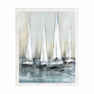 43" x 33" Four White Sailboats 2 Gel Print With White Wash Frame