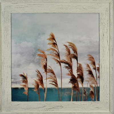 31" SQ Sea Oats Top 1 Gel Print With White Wash Frame